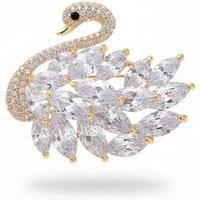 Angel Barocco Women's Luxury Diamond Swan Brooch - Silver in Gold