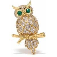 Angel Barocco Women's Green-Eyed Owl Brooch - Gold