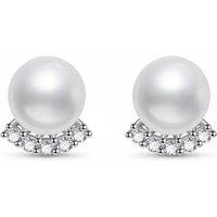 Angel Barocco Women's Silver Moissanite Freshwater Pearl Stud Earrings