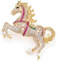 Angel Barocco Women's Galloping Horse Brooch - Gold