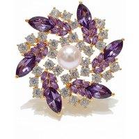 Angel Barocco Women's Royal Amethyst & Freshwater Pearl Floral Brooch - Purple
