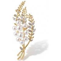 Angel Barocco Women's Golden Pearl Leaf Brooch - Gold