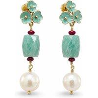 Angel Barocco Women's Amazonite Flower Pearl Drop Earrings - Natural