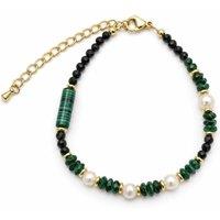Angel Barocco Women's Malachite, Black Crystal & Baroque Pearl Beaded Bracelet - Natural
