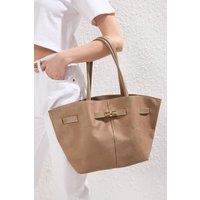 WOVCOR Women's Suede Tote With Soft Handle & Cross-Body Strap in Beige