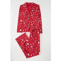 WOVCOR Women's Christmas Print 2-Piece Cotton Pyjama Set in Red | Size: Small