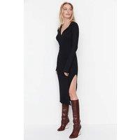 WOVCOR Women's Polo Collar Maxi Knit Pencil Dress in Black | Size: XS