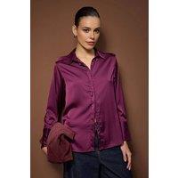 WOVCOR Women's Satin Epaulette Detail Button-Up Shirt in Plum | Size: 14