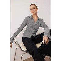 WOVCOR Women's Fitted Check Knit Shirt Collar Long Sleeve Blouse | Size: XS