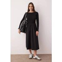 WOVCOR Women's Long Sleeve Maxi Woven Dress with Gathered Waist in Black | Size: 12