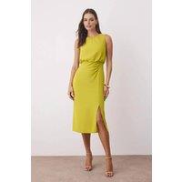 WOVCOR Women's Sleeveless Draped Waist Midi Woven Dress with Side Slit in Lime | Size: 8