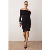 WOVCOR Women's Off Shoulder Ribbed Bodycon Mini Knit Dress in Black | Size: XL