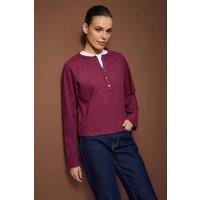 WOVCOR Women's Half Placket Thick Knit Blouse with Button Detail in Burgundy | Size: Small