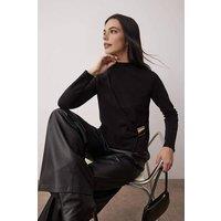 WOVCOR Women's Wrap Detail Long Sleeve Knitted Blouse in Black | Size: XS
