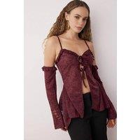 WOVCOR Women's Boho Floral Tie Front Party Blouse in Plum | Size: 6