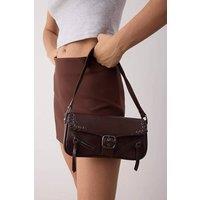 WOVCOR Women's Eyelet Detail Buckle Baguette Shoulder Bag in Dark Brown