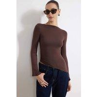 WOVCOR Women's Slash Neck Fitted Long Sleeve Cropped Top in Brown | Size: XL