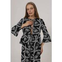 WOVCOR Women's Embroidered Tie Front Cotton Woven Blouse with Flared Sleeves | Size: 12
