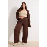 WOVCOR Women's Textured Relaxed Fit Open Front Top & Wide Leg Trouser Co-ord Set in Brown | Size: XL