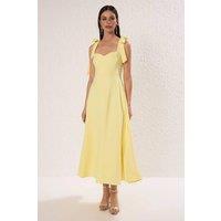 WOVCOR Women's Bow Strap Sweetheart Neck Midi Dress in Yellow | Size: 12