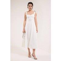 WOVCOR Women's Bow Strap Sweetheart Neck Midi Dress in White | Size: 10