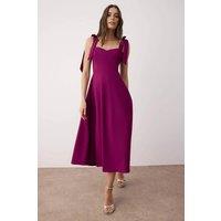 WOVCOR Women's Bow Strap Sweetheart Neck Midi Dress in Burgundy | Size: 12