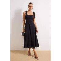 WOVCOR Women's Bow Strap Sweetheart Neck Midi Dress in Black | Size: 12