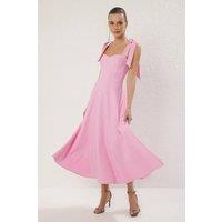 WOVCOR Women's Bow Strap Sweetheart Neck Midi Dress in Pink | Size: 8