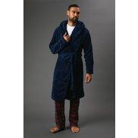 Maine Men's Navy Chunky Sherpa Hooded Dressing Gown | Size: Small