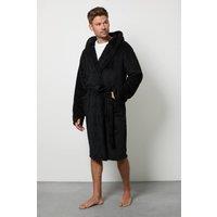 Maine Men's Black Chunky Sherpa Hooded Dressing Gown | Size: Medium