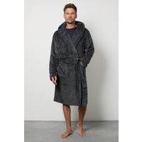 Maine Men's Grey Chunky Sherpa Hooded Dressing Gown | Size: Small