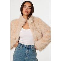 Pink Vanilla Women's Beige Cropped Fur Jacket | Size: Large