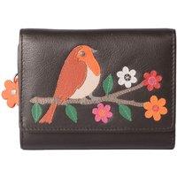 Mala leather Women's Robin Bird Trifold RFID Leather Purse in Black