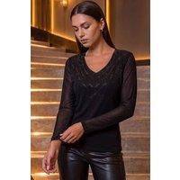 Roman Women's Sparkly Shimmer V-Neck Top in Black | Size: 18