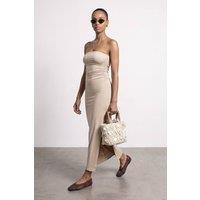 Dilvin Women's Strapless Bodycon Maxi Dress With Slit in Beige | Size: Medium