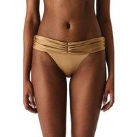 Penti Women's Leas Gathered Shimmery Mid Waist Bikini Bottom in Tan | Size: Small