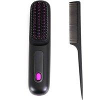 SHEONLY 35W Rechargeable Cordless Hair Straightener Brush in Black