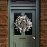 Charles Bentley Indoor Outdoor 60cm Pre-Lit Red Berry & Pinecone Snowy Wreath in White