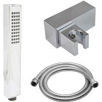 Nes Home Modern Rectangular ABS Handheld Shower Head Hose & Wall Mount Holder in Silver