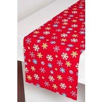 Homescapes Cotton Christmas Snowflake Table Runner in Red