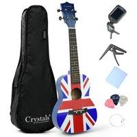 Crystals 23" Soprano Ukulele with Bag, Picks & Carbon Strings - Union Jack in Dark Blue