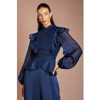 Coast Women's Long Sleeve Frill Organza Blouse in Navy | Size: 18