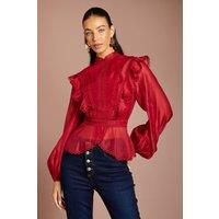 Coast Women's Long Sleeve Frill Organza Blouse in Berry | Size: 8