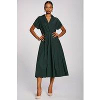Jolie Moi Women's Wrap Bodice Cotton Blend Shirt Midi Dress in Dark Green | Size: 18
