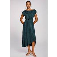 Jolie Moi Women's Asymmetrical Drap Textured Sheen Midi Dress in Dark Green | Size: 20