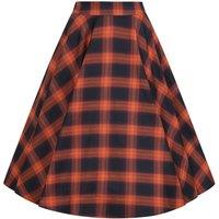 Banned Retro Women's Sue Pumpkin Checks Swing Skirt-Orange-Blue in Orange | Size: Large