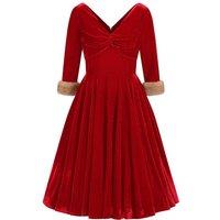 Banned Retro Women's Nina Velvet Swing Dress-Red in Red | Size: Small