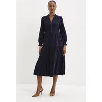 Finery London Women's Antonia Corduroy Tiered Midi Dress in Navy | Size: 18