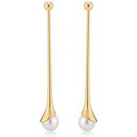 Angel Barocco Women's Minimalist Pearl Drop Bar Earrings - Silver in Gold