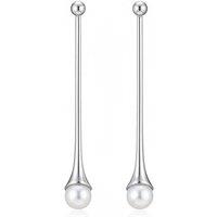 Angel Barocco Women's Minimalist Pearl Drop Bar Earrings - Silver